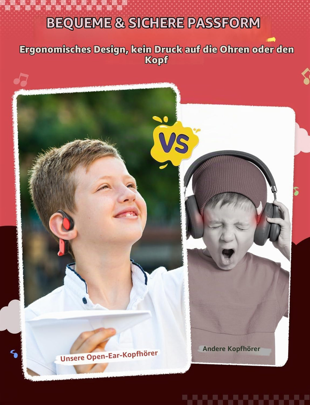 iClever OWS01 Bluetooth Kopfhörer Kinder mit Luftleitung 360° Biegung | SafeSound Tech, Offenes Ohr,
