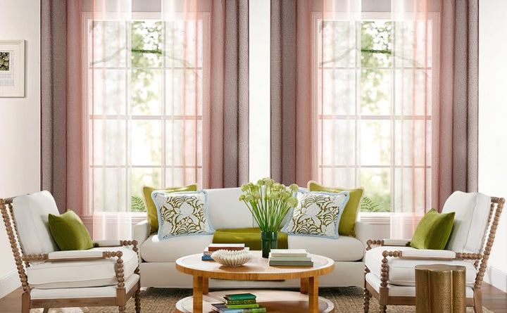 Woaboy 2er Set Voile Vorhang Zweifarbiger Vorhang mit Ösen Transparente Gardine Ösenschal Dekoschal