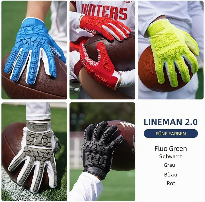 Seibertron Lineman 2.0 Padded Palm Football Receiver Gloves, Flexible TPR Impact Protection Back of
