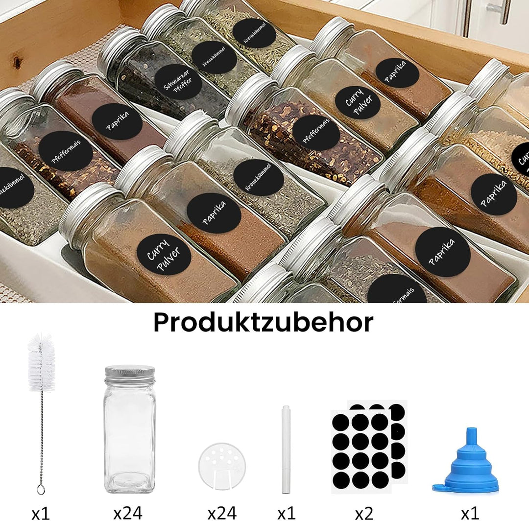 24 Gewürzgläser 120ml mit Streueinsatz &amp; Aludeckel, Glas