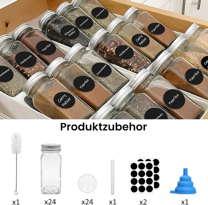 24 Gewürzgläser 120ml mit Streueinsatz &amp; Aludeckel, Glas