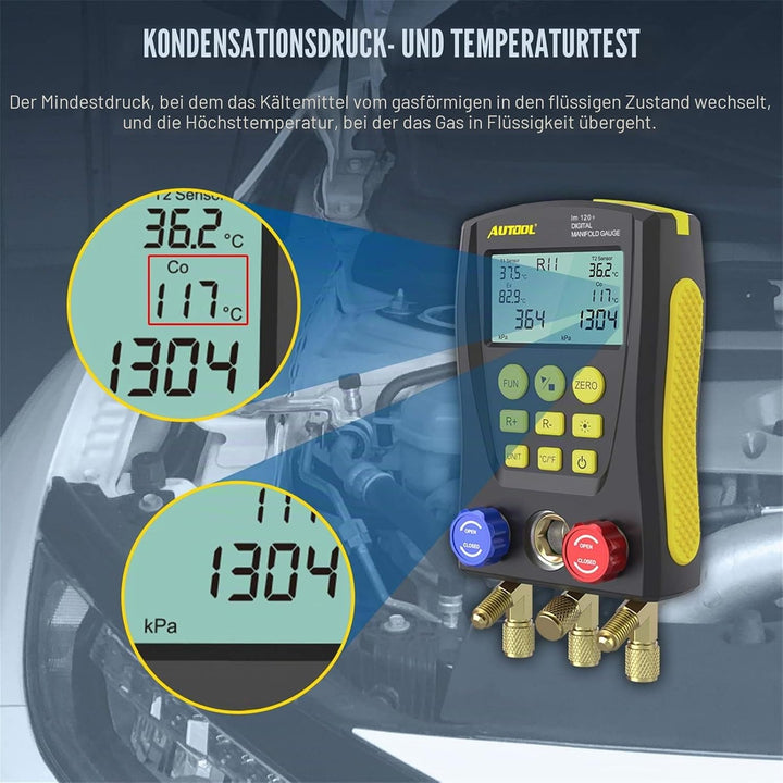 AUTOOL lm120+ Digitales Kältemanometer, HLK-System Kältemanometer/Vakuumdruck-Temperatur-Lecktester