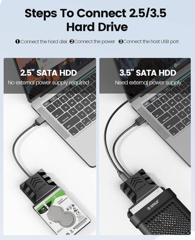 ORICO SATA Kabel Adapter,USB C zu SATA III Kabel für 3,5 Zoll HDD/SSD Festplatten,Unterstützt UASP,m