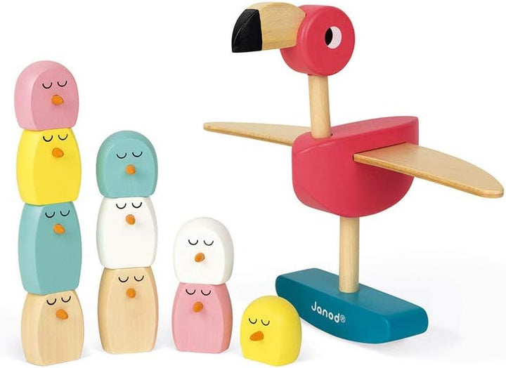 Janod J08230 Zigolos Flamingo-Geschicklichkeitsspiel aus Holz, interaktives Spiel, Farbe auf Wasserb