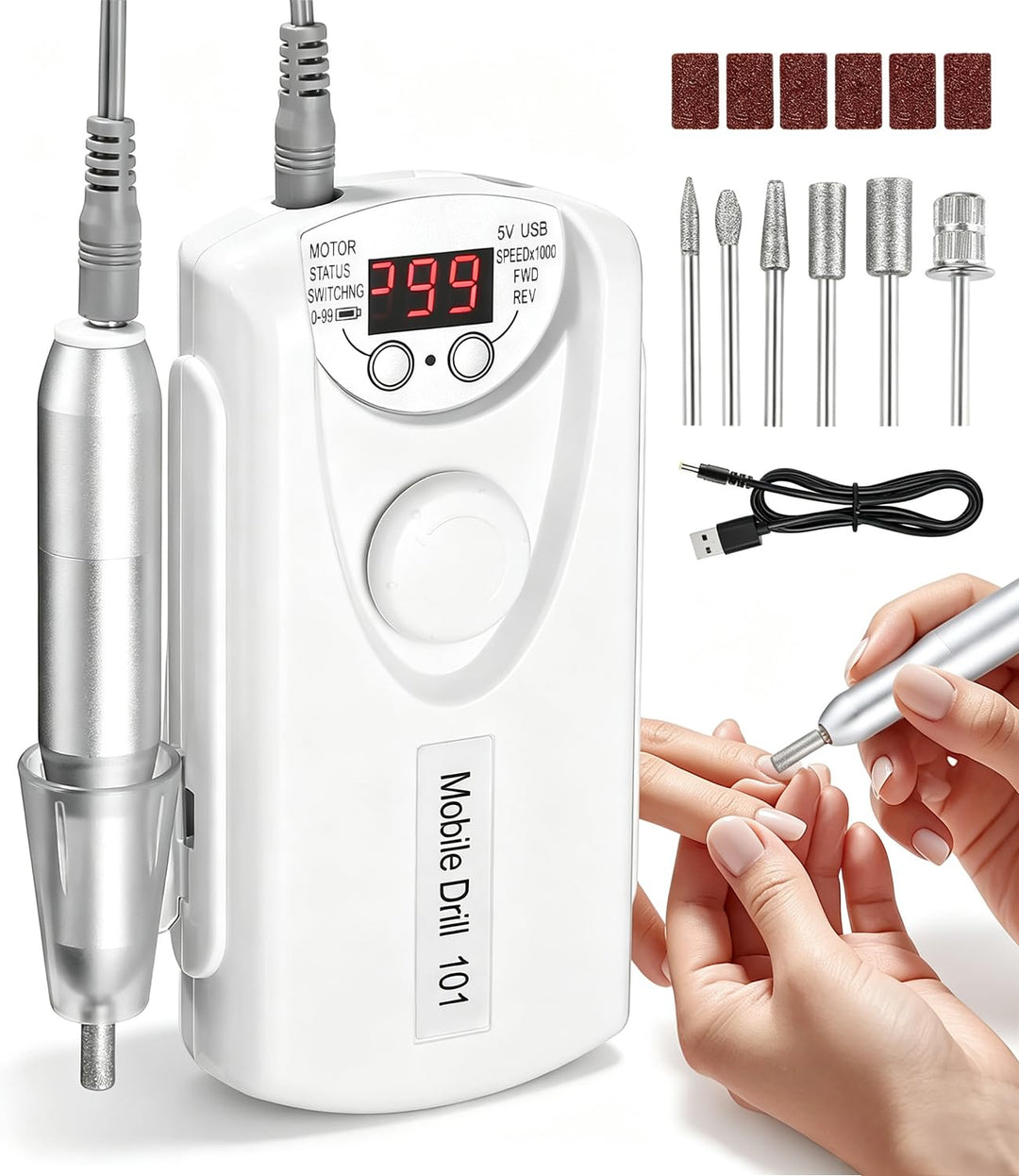 Elektrischer Nagelfräser Professionell, Nagelfeile Elektrisch Professionell, 6 in 1 Nagelfräser, Kab