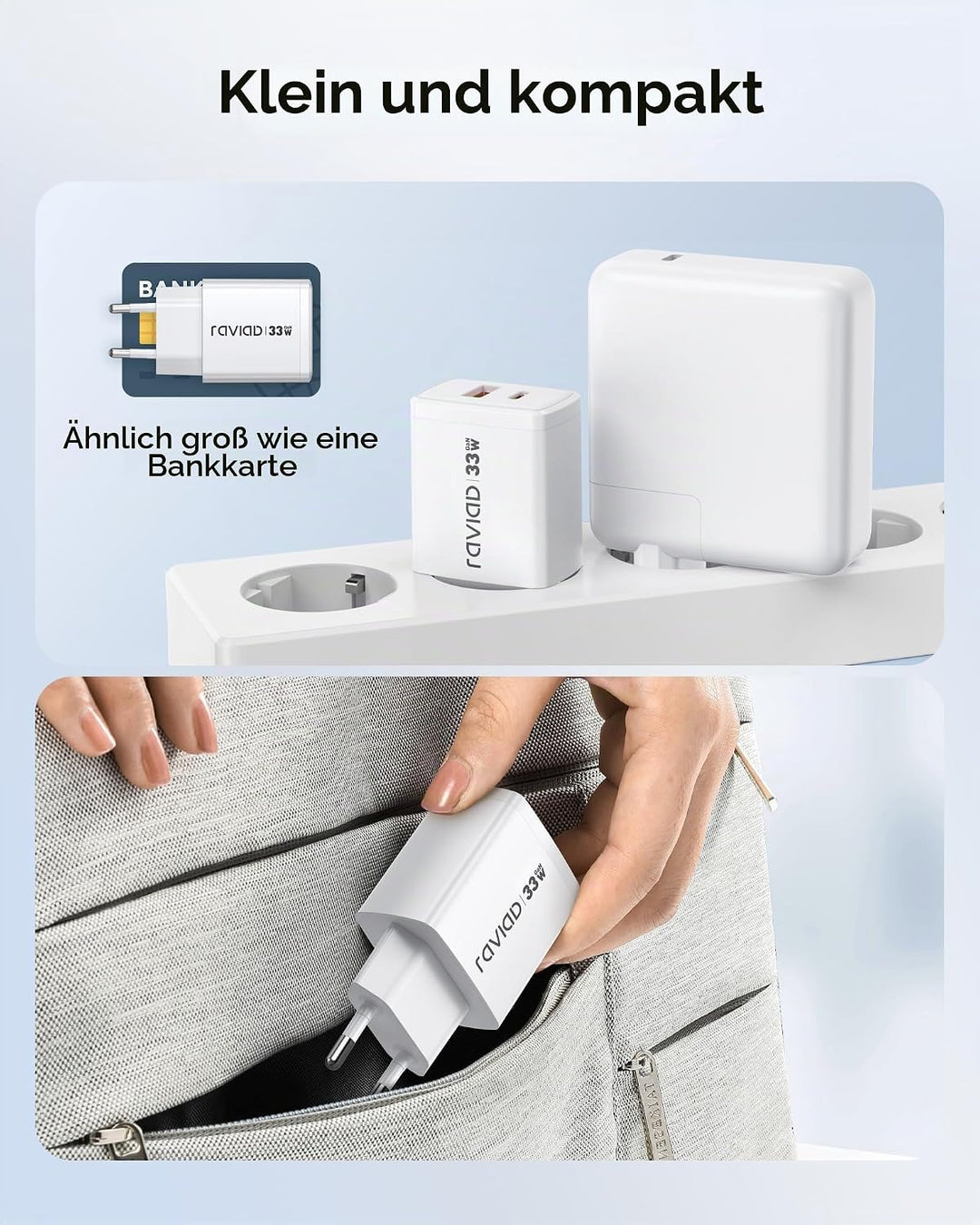 RAVIAD 33W USB C Ladegerät GaN Netzteil 2-Pack, 2-Port [USBC + USBA] PD Schnellladegerät mit USB C K