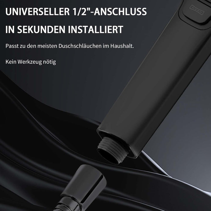 Duschkopf mit Schlauch Schwarz 1.5m – Schwarze Duschbrause mit 8 Strahlarten & Stoppfunktion Duschkö
