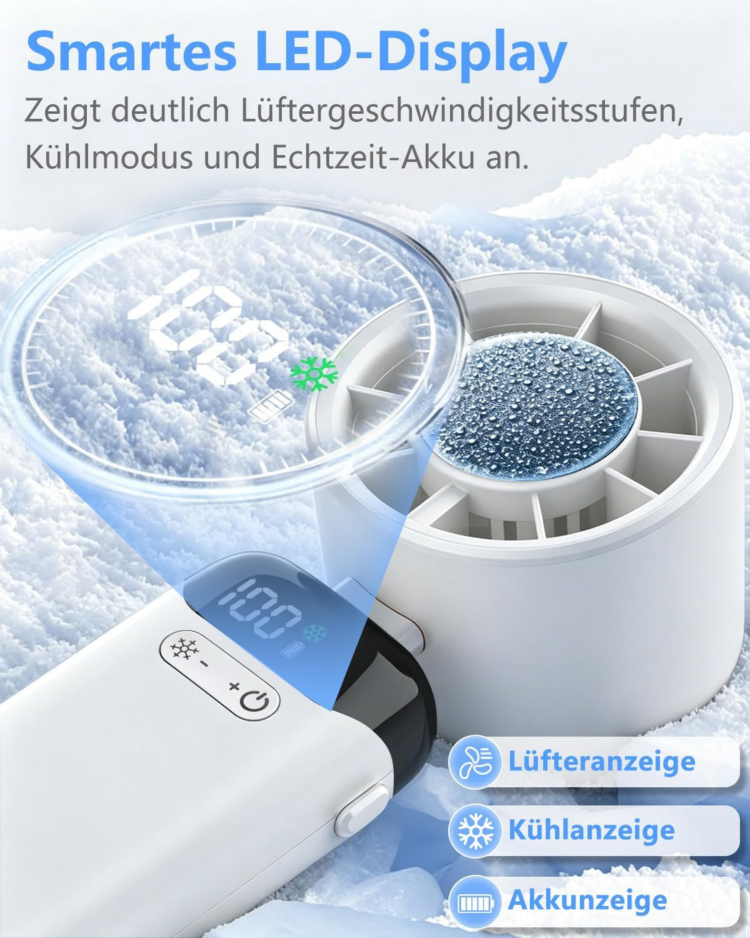 DDKJ Handventilator, Tragbarer Turbo Mini Ventilator mit Kühlung, 4000mAh(10Std.) & LED-Anzeige, 5 S