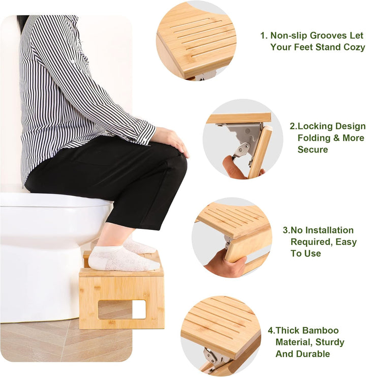 MallKing Toilettenhocker Erwachsene aus Bambus, Klohocker, Kackhocker, 7 Zoll, Toilettenhocker Klapp