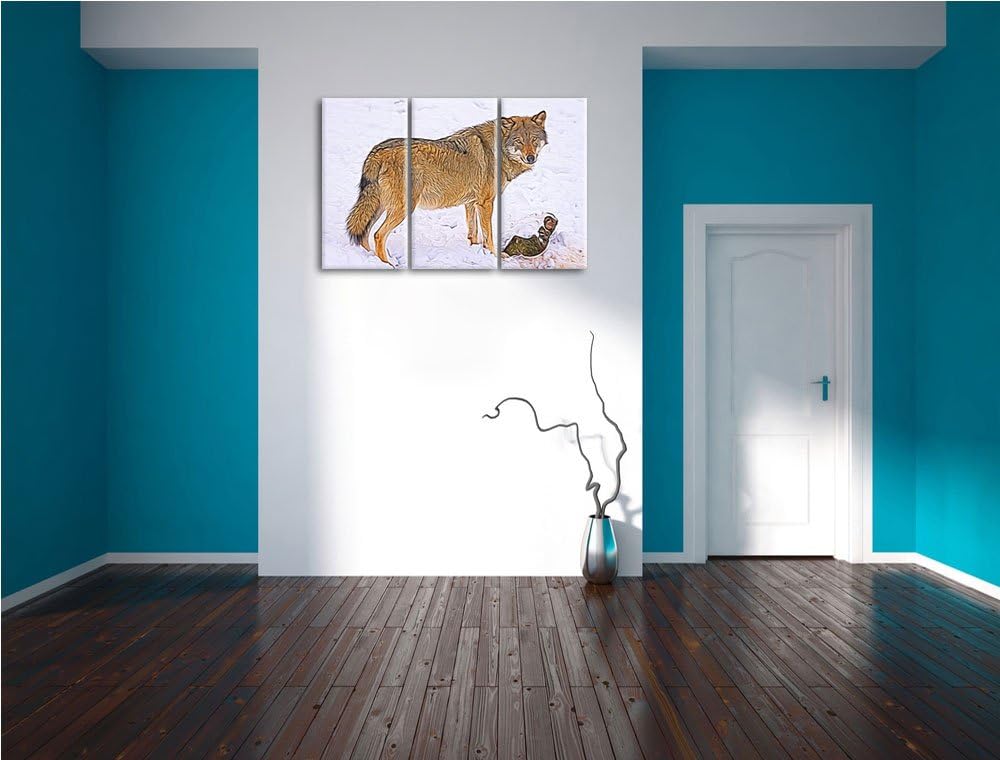 prächtiger Wolf im Schnee Spezial 3-Teiler Leinwandbild 120x80 Bild auf Leinwand, XXL riesige Bilder