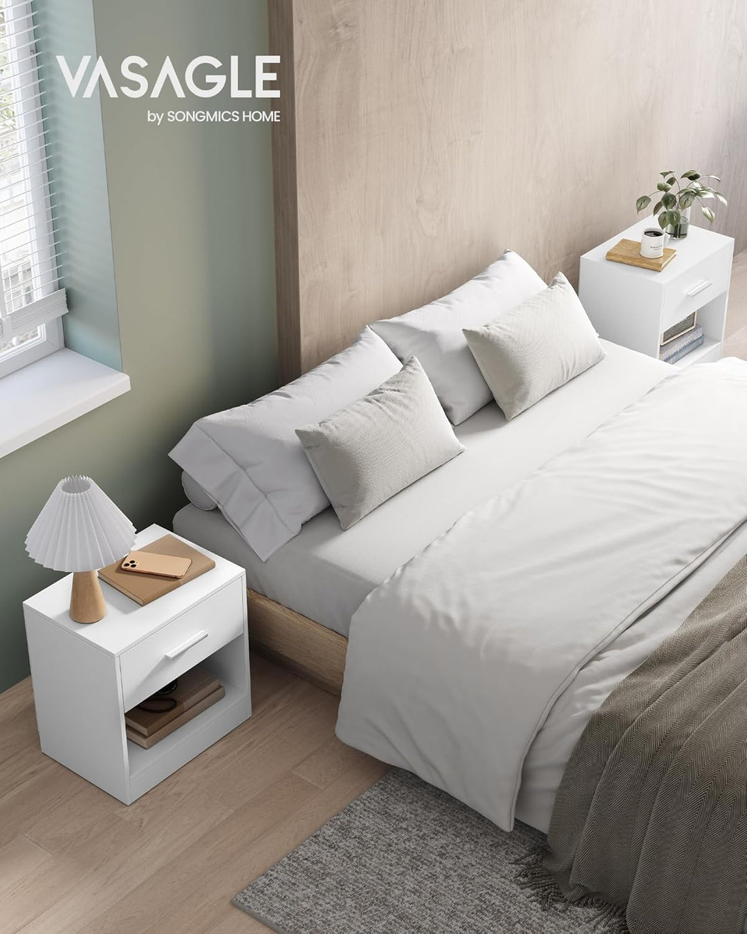 VASAGLE Nachttisch, 2er Set, Beistelltisch, mit Schublade, Griff, offenes Fach, Couchtisch, für Schl