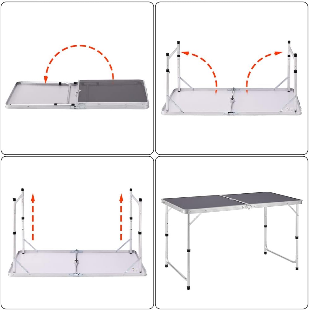 BAKAJI Campingtisch Picknick grau mit Verstellbarer Höhe, Gestell aus Aluminium, zusammenklappbares