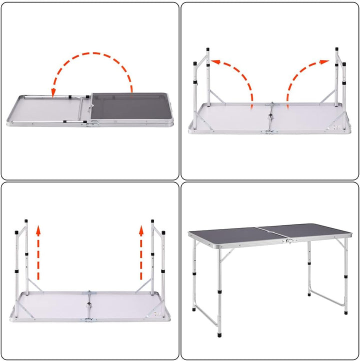 BAKAJI Campingtisch Picknick grau mit Verstellbarer Höhe, Gestell aus Aluminium, zusammenklappbares