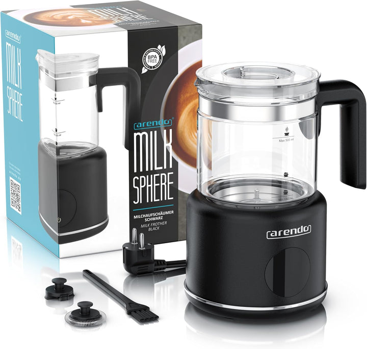 Arendo – Milchaufschäumer elektrisch – 600 Watt Heizelement – 500 ml – 6 Automatikprogramme – Milchs