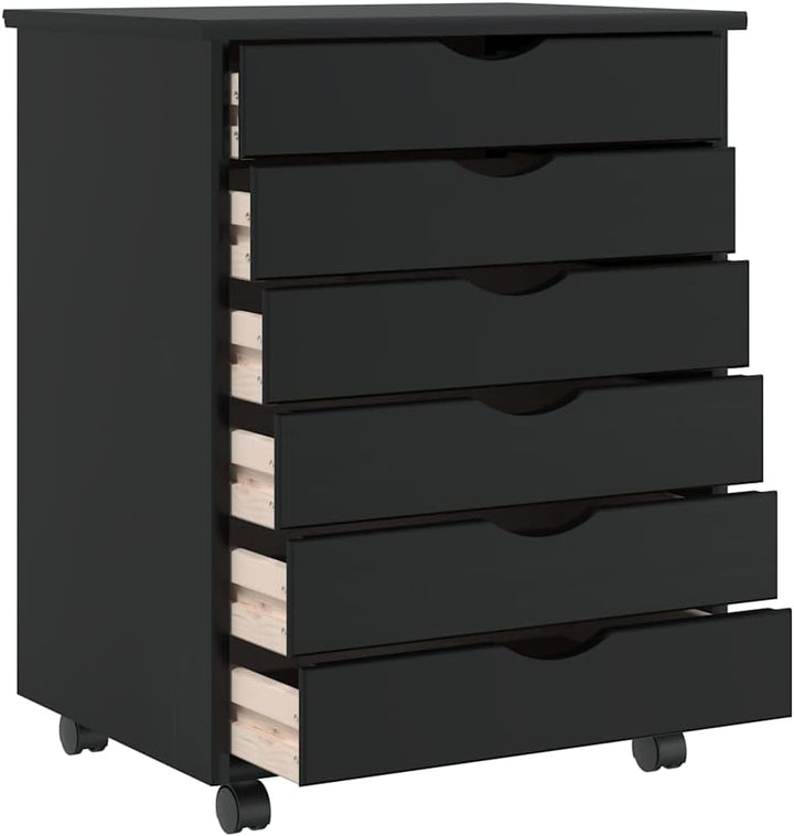 vidaXL Rollschrank mit Schubladen Moss Schwarz Massivholz Kiefer, Kommode, Schubladenschrank, Schrei