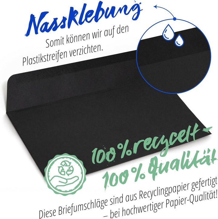 Japun – Briefumschläge (100 Stück) aus Papier, Kuvert, Umschlag ohne Fenster - DIN lang - 220 x 110