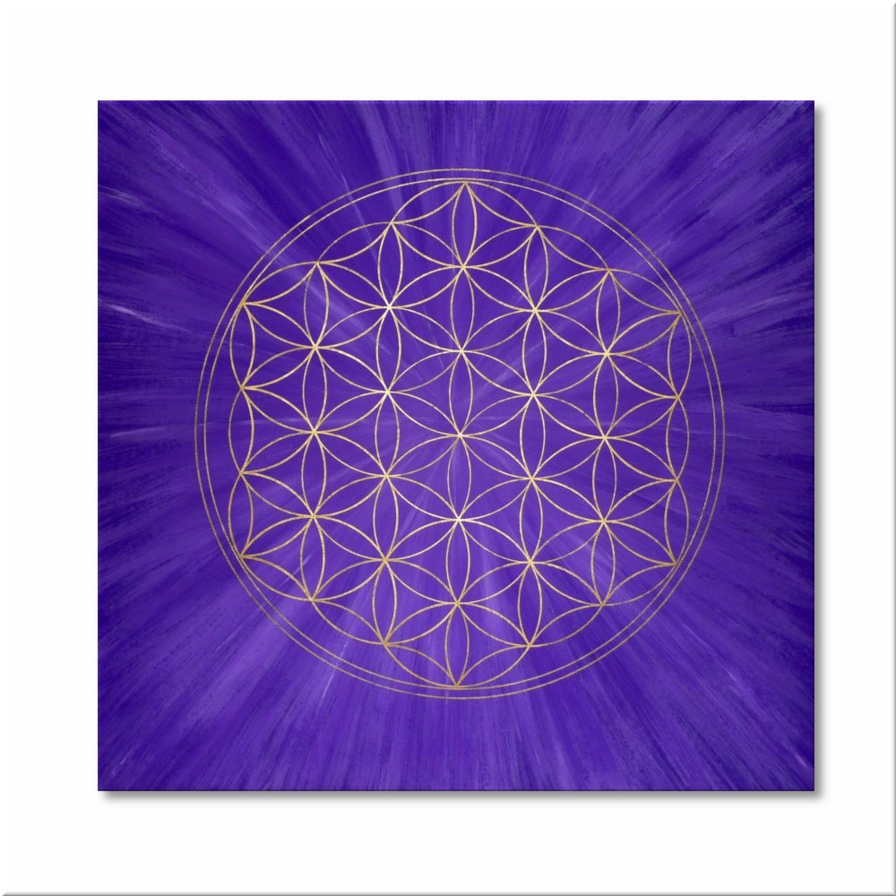 Wandbild Blume des Lebens in Gold "Intuition" - HANDGEMALT - Grösse 50cm x 50cm - Lebensblume in Gol