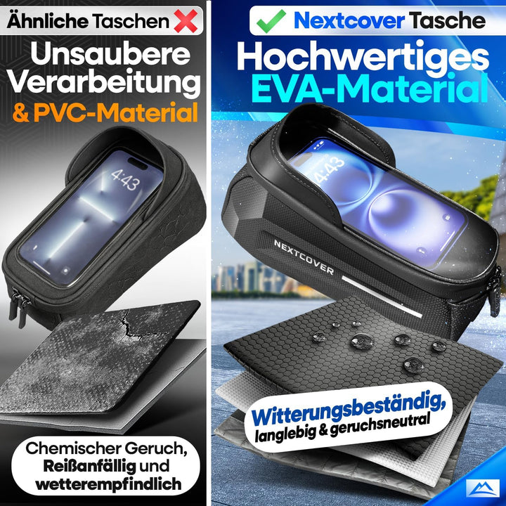 Nextcover® Rahmentasche Fahrrad mit Handytasche I Fahrrad Rahmentasche mit Touchscreen I Fahrradtasc