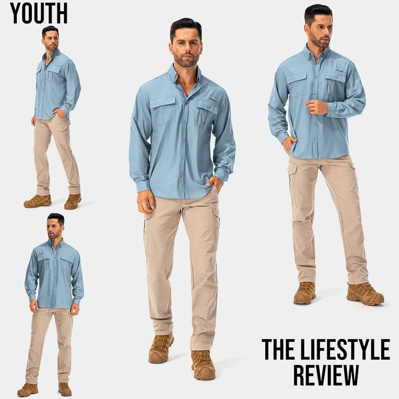 Hemd Herren Safari UPF50+ UV Schutz Wanderhemd Herren Langarm Funktionshemd Outdoorhemd Atmungsaktiv