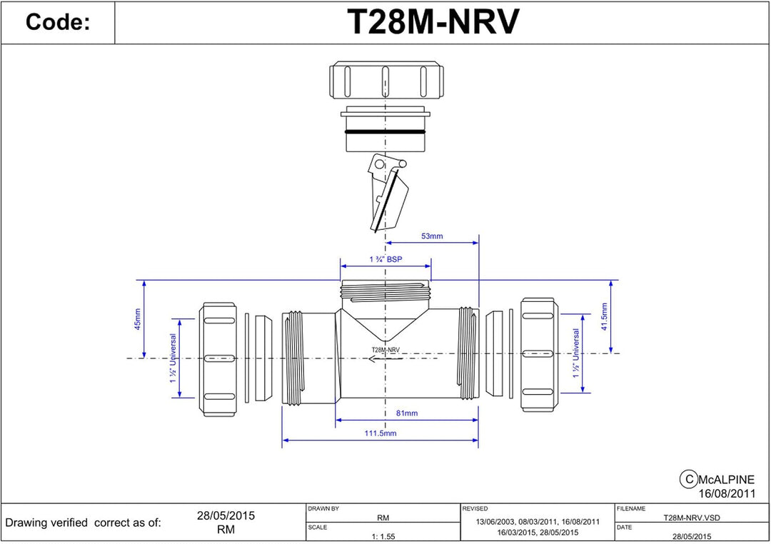 McAlpine T28M-NRV Multifit In-Line Rückschlagventil, weiss