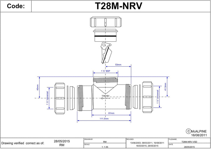 McAlpine T28M-NRV Multifit In-Line Rückschlagventil, weiss