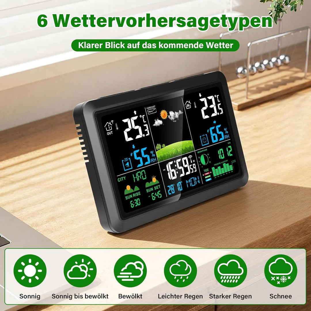 Wetterstation Funk mit Aussensensor 10-IN-1, Innen und Aussen Temperatur- und Luftfeuchtigkeitsmessu