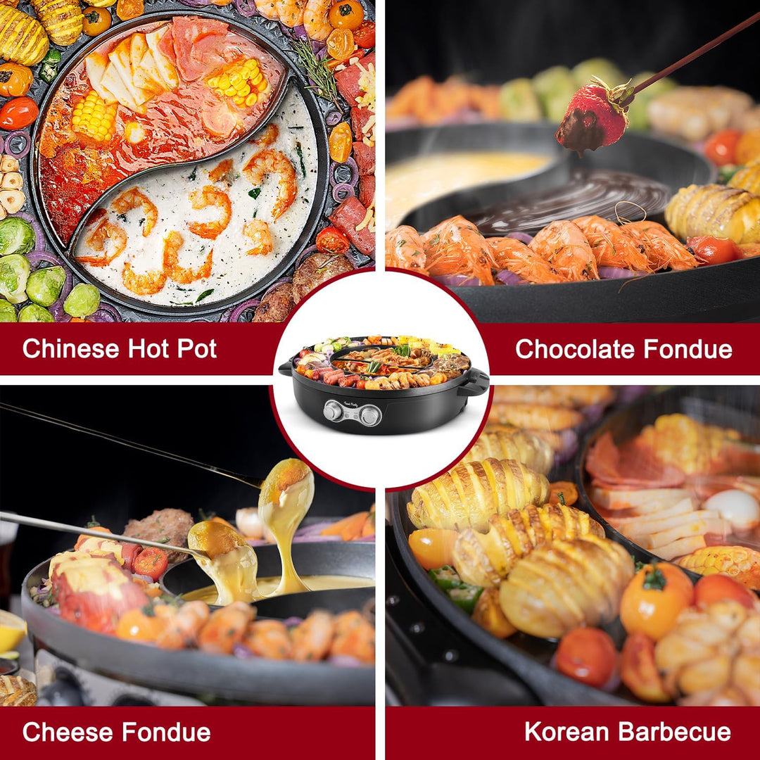 Food Party Hot Pot und Tischgrill Elektrisch Hotpot Topf Elektrogrill 220V 2200W 2 in 1 Electric Hot