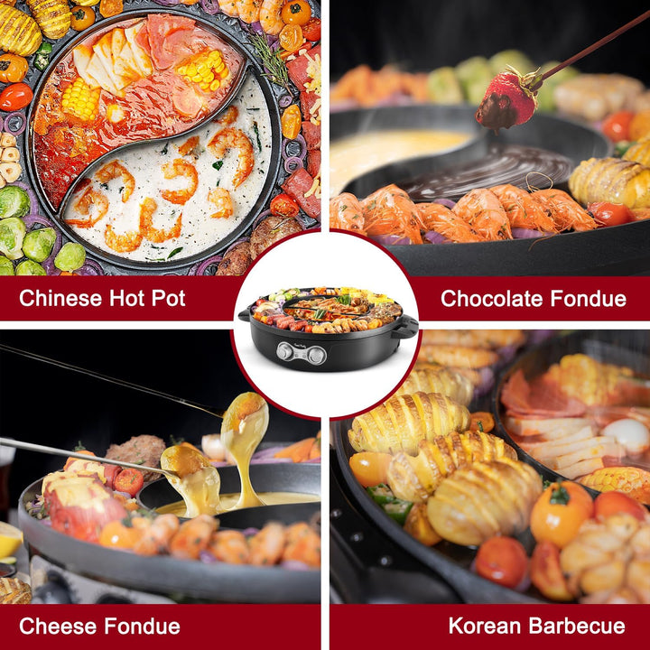 Food Party Hot Pot und Tischgrill Elektrisch Hotpot Topf Elektrogrill 220V 2200W 2 in 1 Electric Hot