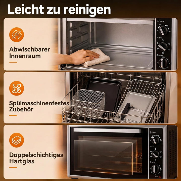 HOMCOM Mini Backofen mit Umluft, Drehspiess, 46L, 90–230 ℃, 60 Min. Timer