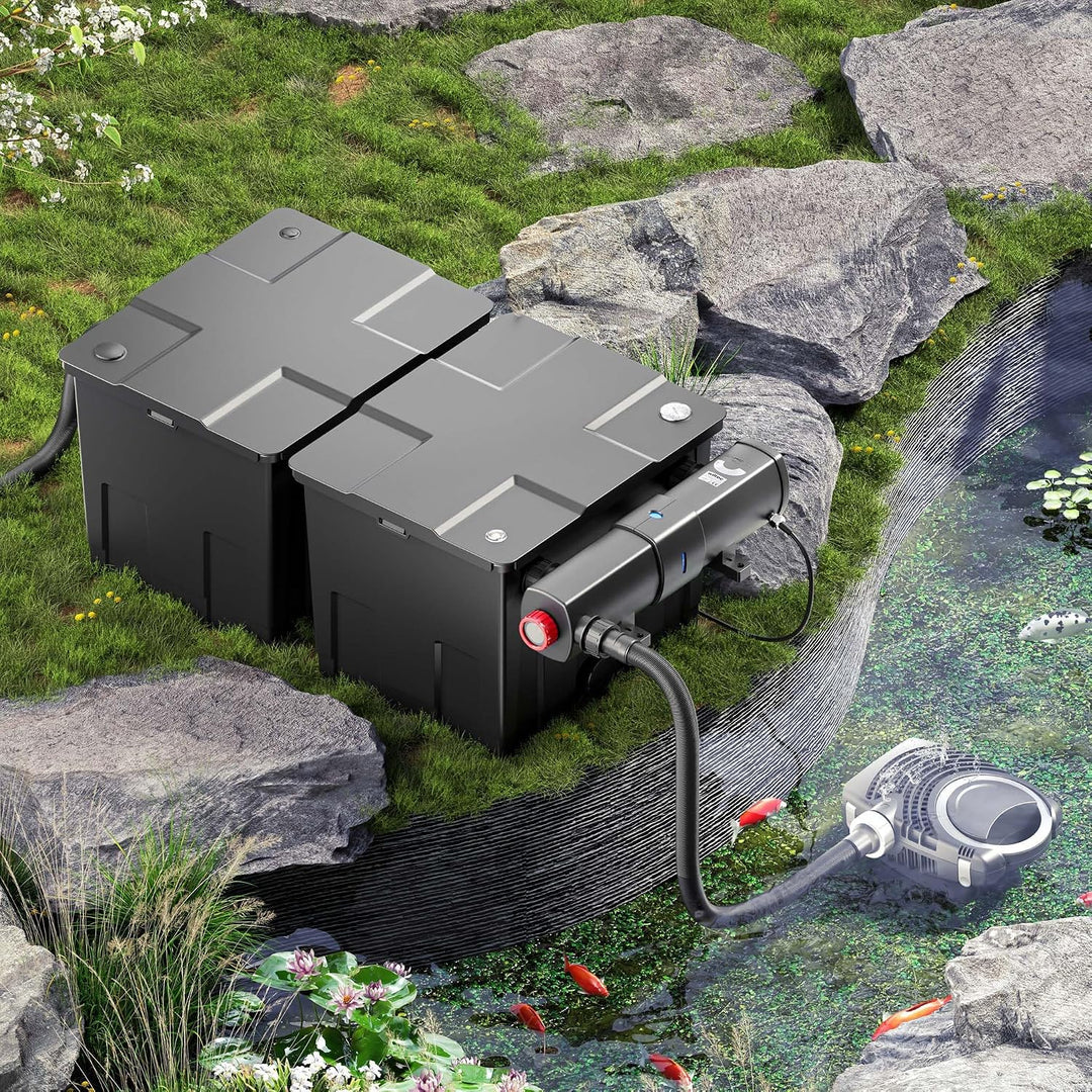 SunSun Komplettset: CBF-350B Teichfilter bis 60000 L Teichfilteranlage Durchlauffilter, NEO12000 Tei