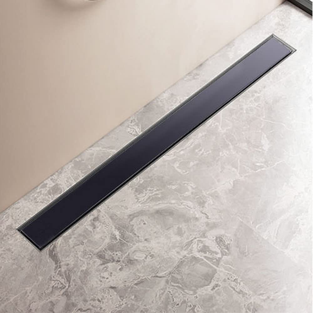 Finmrys Duschrinne 80 cm Schwarz Glas Edelstahl komplettset Duschablauf Extra Flach Herausnehmbaren
