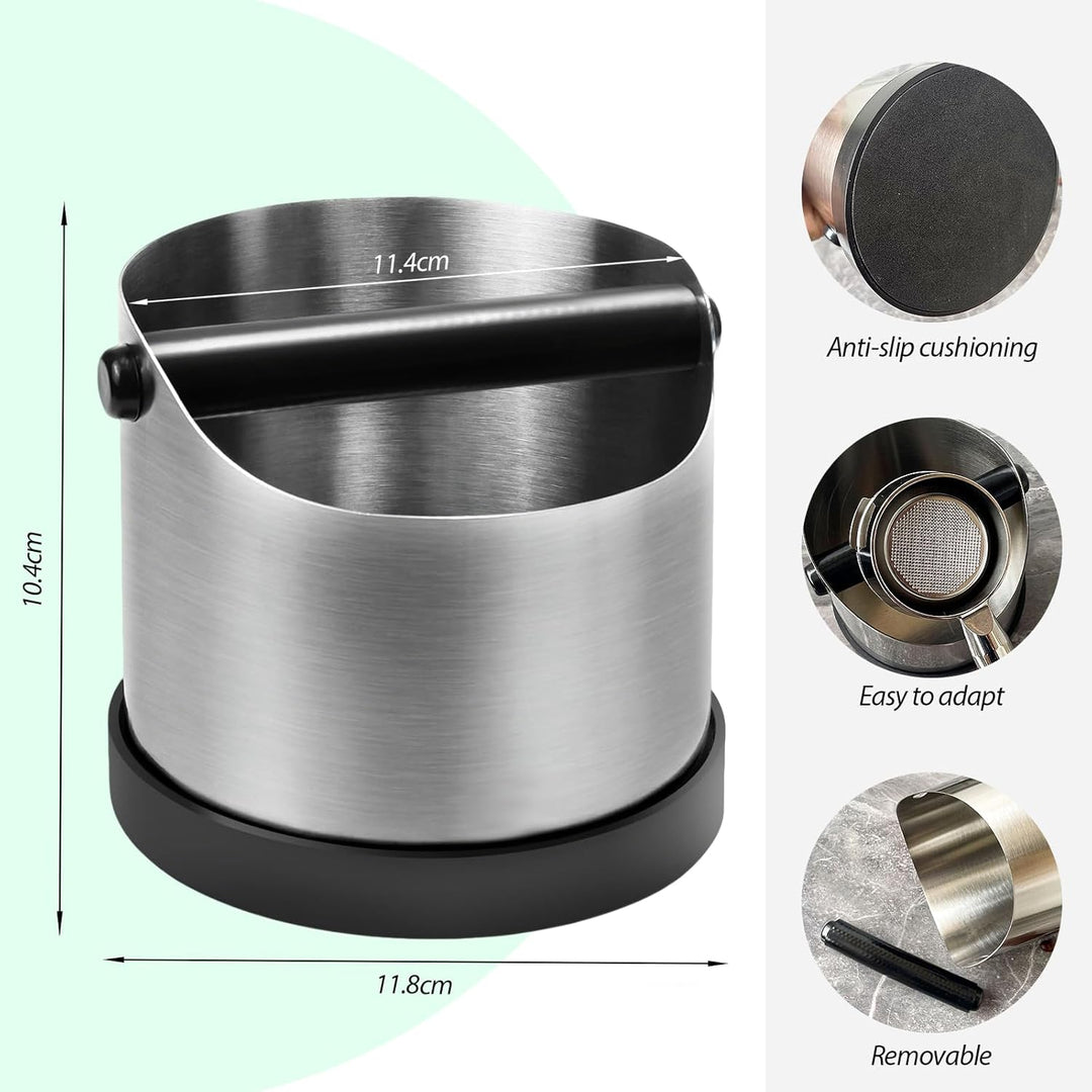 Abklopfbehälter für Siebträger - Espresso Abklopfbehälter Knock Box für Kaffeesatz, Edelstahl Kaffee