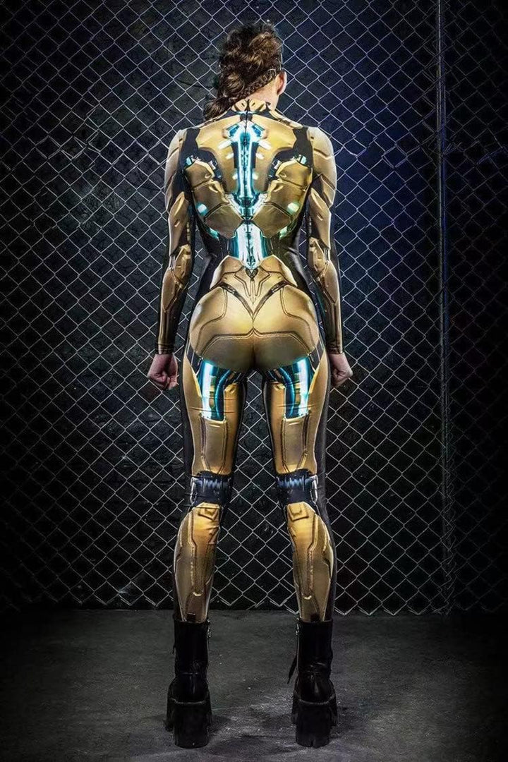 Shmily Girl Skelett Kostüm Damen Herren Halloween Kostüme Cosplay Overall Bodysuit Gold M, Gold M