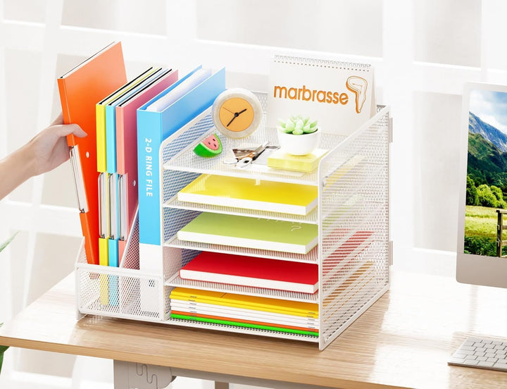 Marbrasse Schreibtisch Organizer mit Aktenhalter,5 Ebenen Papier Briefablage,Schreibtisch Netz Ablag