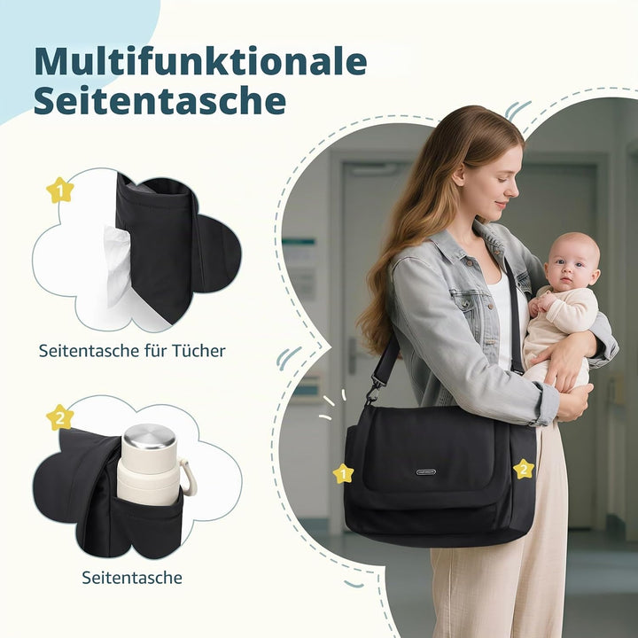 Puffer Wickeltasche, 22 L, grosses Fassungsvermögen, Baby-Wickeltasche, Reisetasche, Umhängetasche,