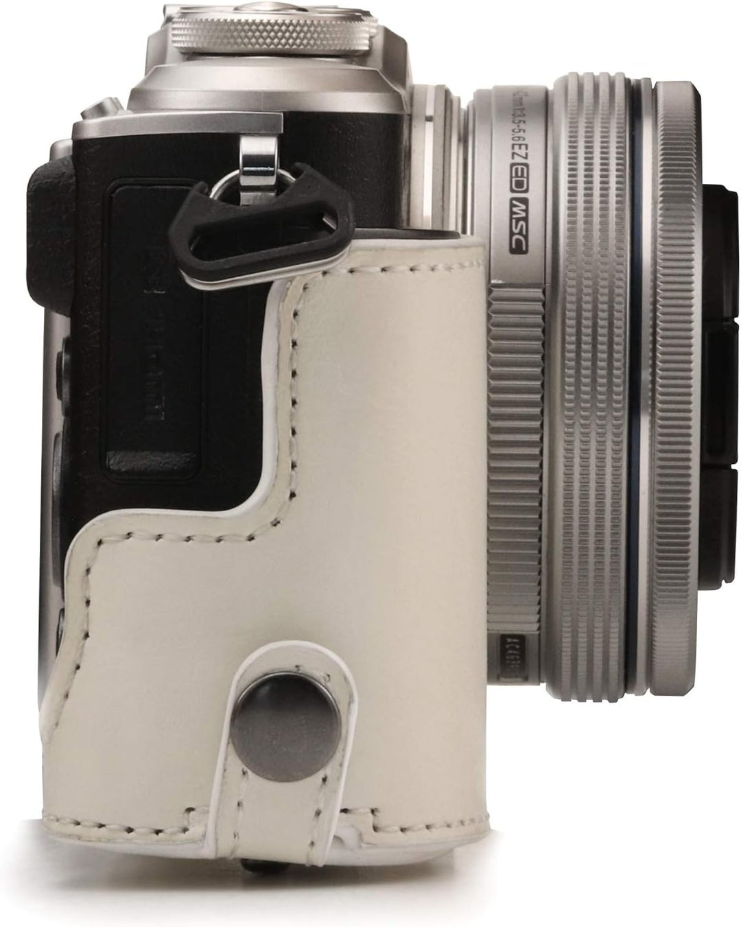 MegaGear MG1455 Olympus PEN E-PL9 (14-42mm) Ever Ready Leder Kamera-Case mit Trageriemen - Weiss, We