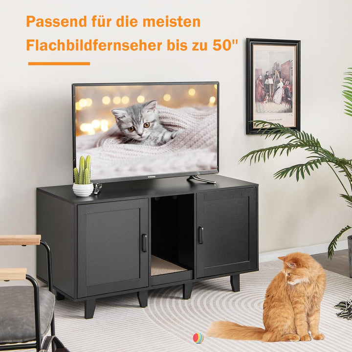 COSTWAY Katzenklo Schrank für 2 Katzen, Katzenschrank für Katzentoilette, Katzenhaus mit 2 Türen &amp; K