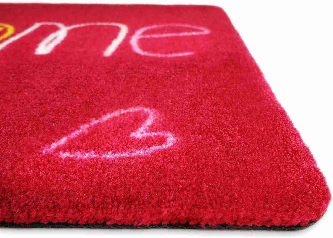 deco-mat NEU! Waschbare Fussmatte Welcome Heart 50x70cm Rot ohne Rand - Geeignet für drinnen und dra