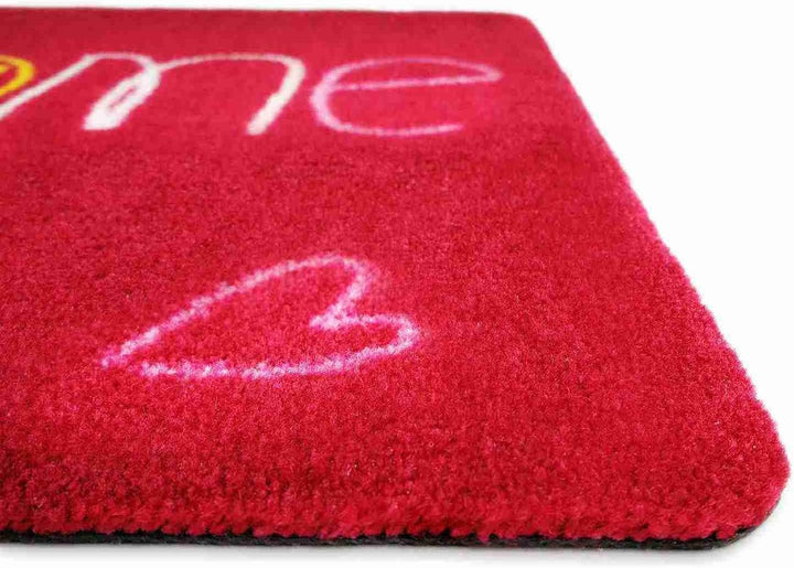deco-mat NEU! Waschbare Fussmatte Welcome Heart 50x70cm Rot ohne Rand - Geeignet für drinnen und dra