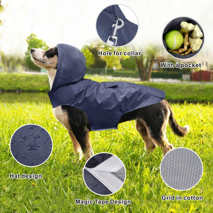 Idepet Regenmantel für Hunde, mit Kragenloch wasserdicht reflektierend Winddicht Poncho mit Kapuze f