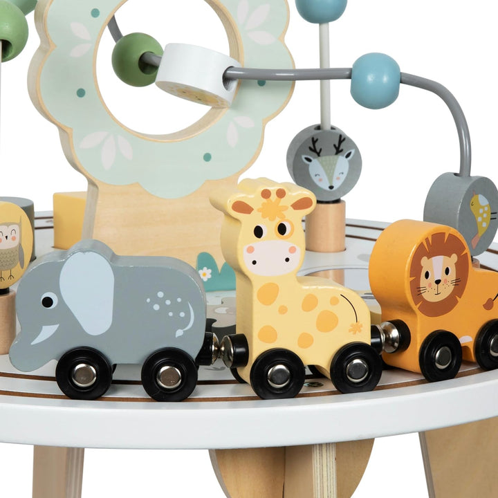 mamabrum Holz Aktivitätstisch Set mit Magnetischer Eisenbahn, Motorikschleife, Perlenwerfer, Formso