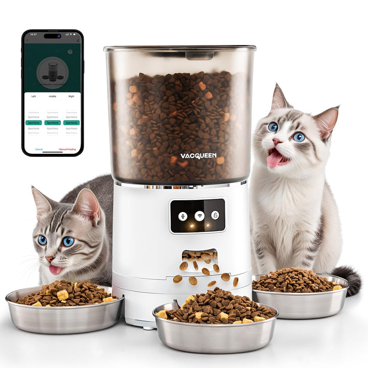 Futterautomat Katze mit APP, 6L /25 Tassen Katzenfutter Automat 3 Näpfe, 3 Trockenmittel Packungen,