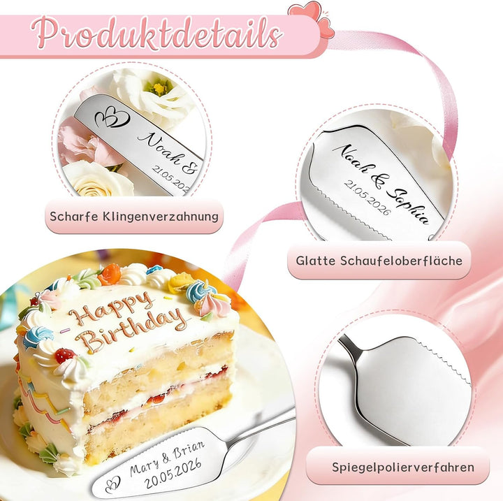 WBW Personalisiertes Tortenmesser- & Heberset, individuell graviert, ideal für Hochzeiten, Verlobung