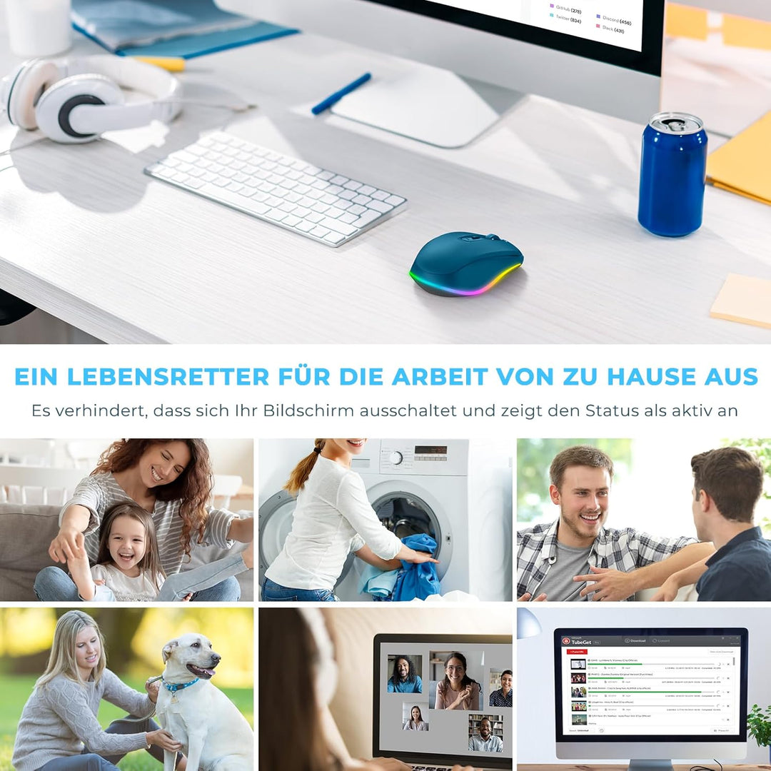 seenda Maus Kabellos LED, Wiederaufladbare Kabellose Maus mit Jiggler, Leise 2.4G USB Funkmaus für L