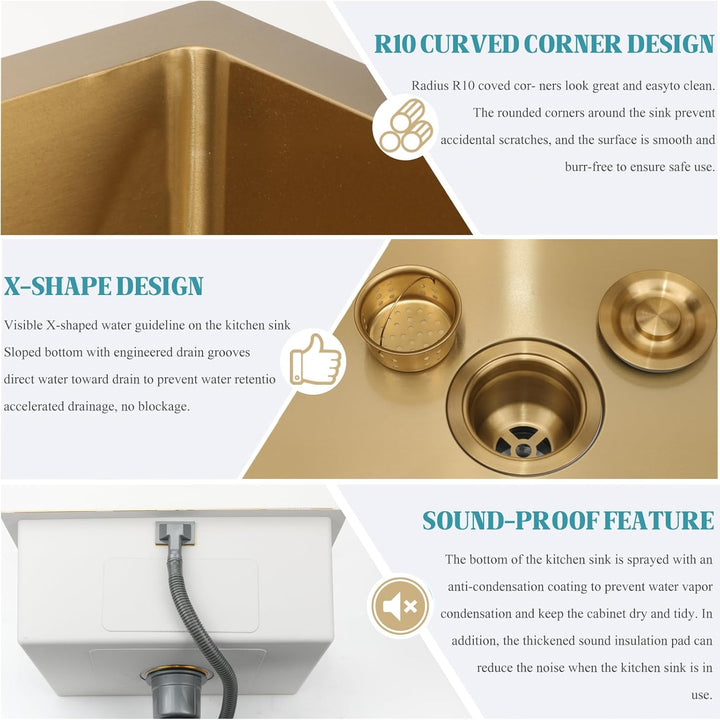 Küchenspülen Einzelnes Becken In Gebürstetem Gold Spüle Aus Edelstahl Quadratische Einbau- Oder Unte