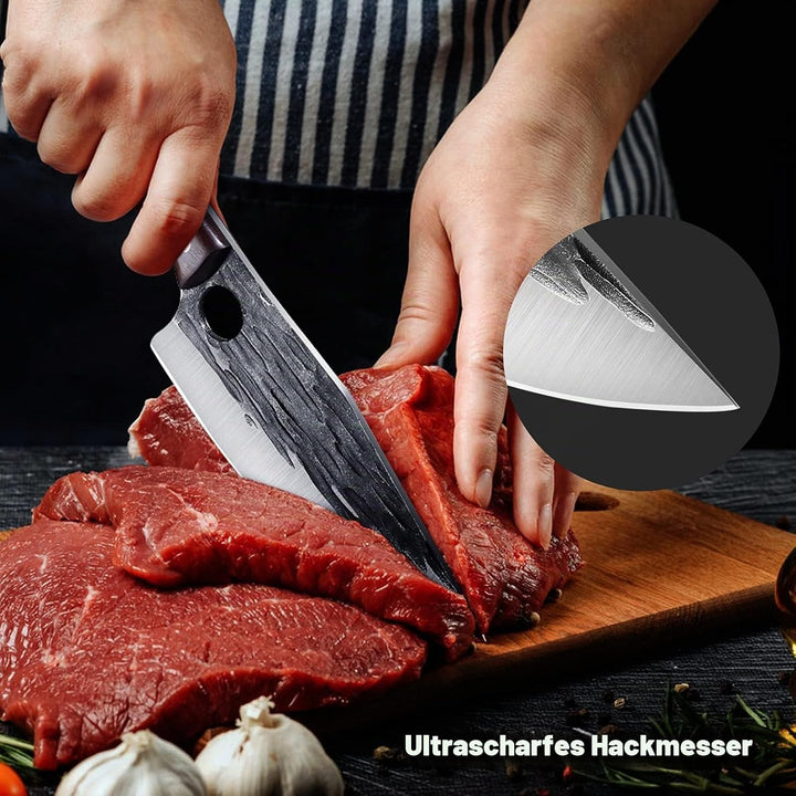 DRAGON RIOT Hackmesser mit Holzgriff, Fleischermesser Profi Hackbeil für Knochen, Handgeschmiedet Me