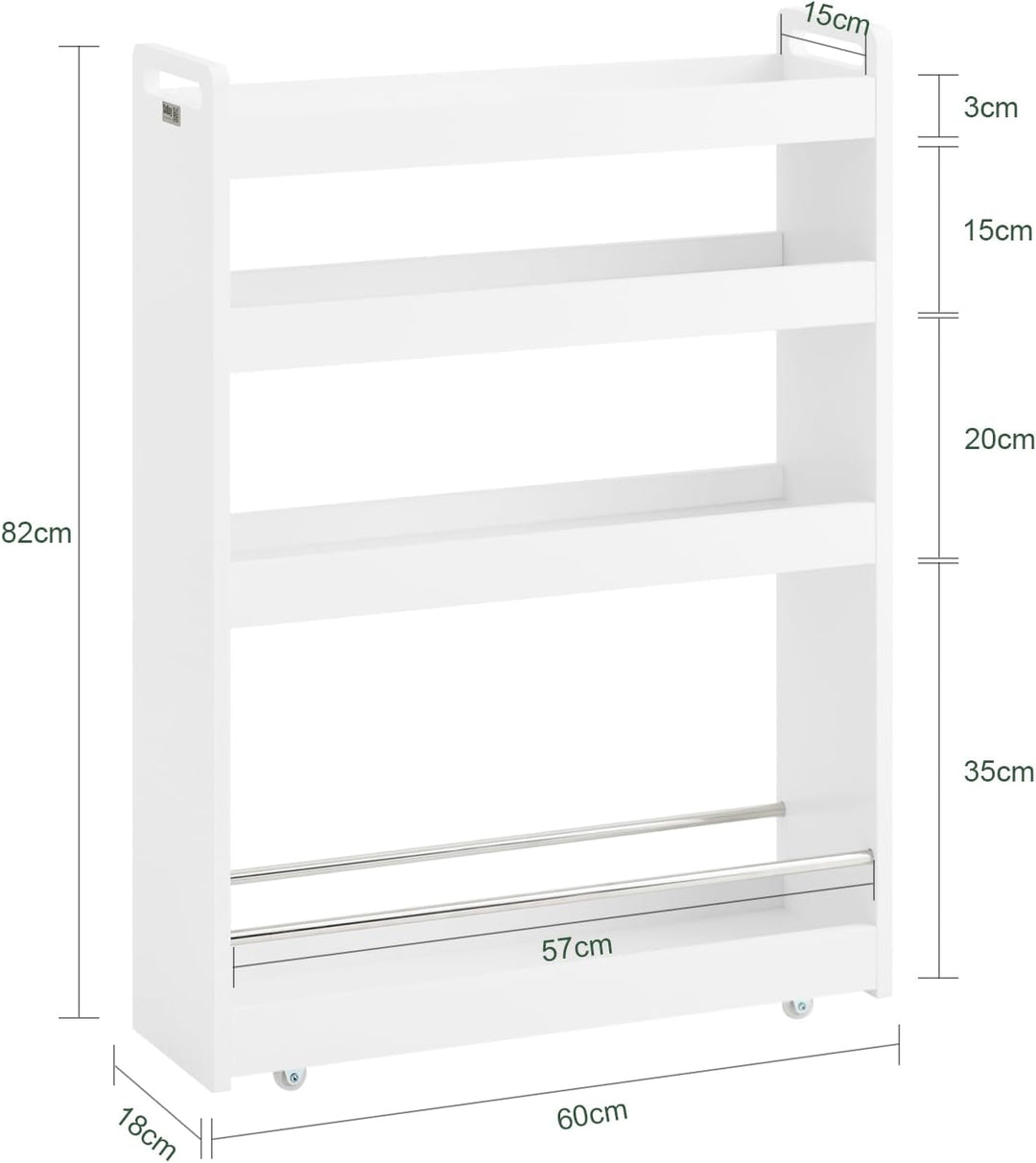 SoBuy® NSR01-W Nischenregal mit 4 Etagen Küchenregal mit Rollen Badrollwagen Ordnungswagen Rollwagen