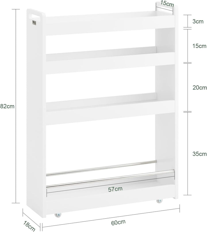 SoBuy® NSR01-W Nischenregal mit 4 Etagen Küchenregal mit Rollen Badrollwagen Ordnungswagen Rollwagen