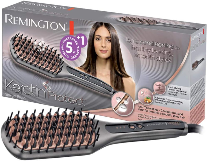 Remington Glätteisen & Haarbürste für eine reduzierte Stylingzeit (Keratin-Keramikbeschichtung mit M