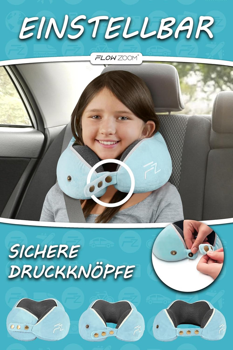 FLOWZOOM Nackenkissen Kinder Auto | Nackenhörnchen Kinder | Kinder-Reisekissen | Kinder-Nackenkissen